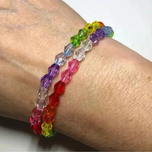 2 Pack Piece Handmade Rainbow LGBTQA+ Acrylic Stretch Bracelets New